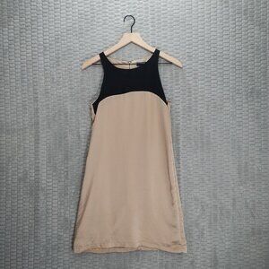 Mudo Tan and Black Satin Sheath Dress-Knee Length-Sleeveless-Sz S